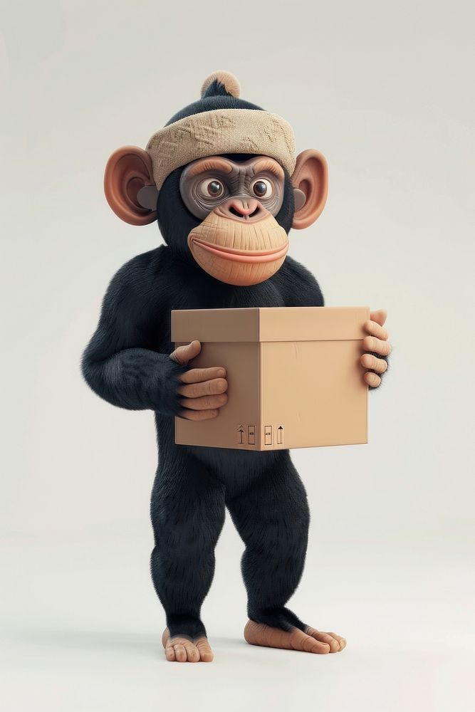 Monkey in delivery costume box cardboard mammal.