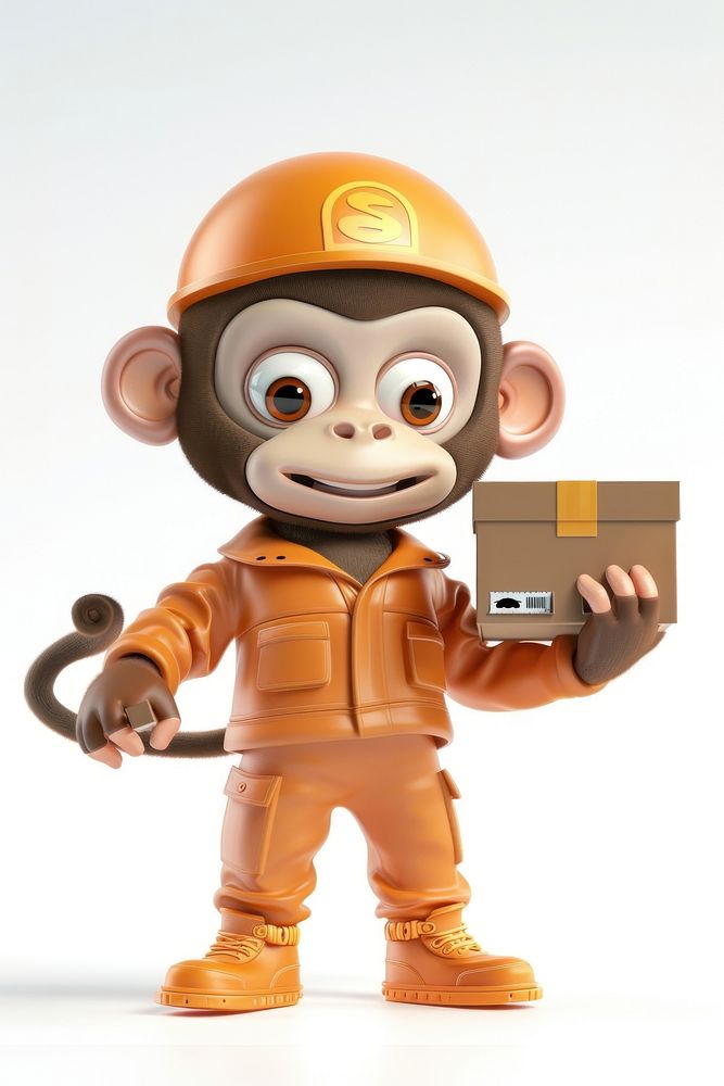 Monkey in delivery costume helmet cute toy.