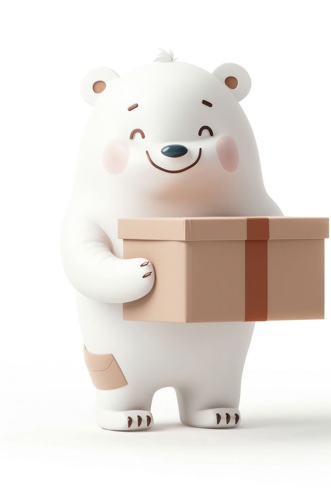 Polar bear in delivery costume cardboard white cute.