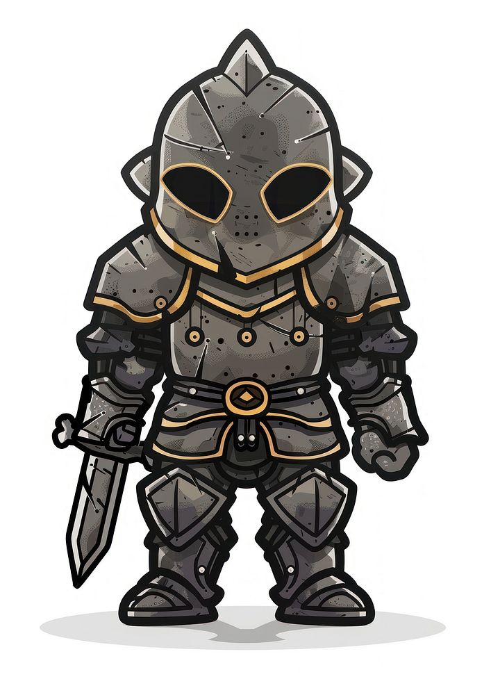 Victorian european armor in the style of frayed chalk doodle white background representation protection.