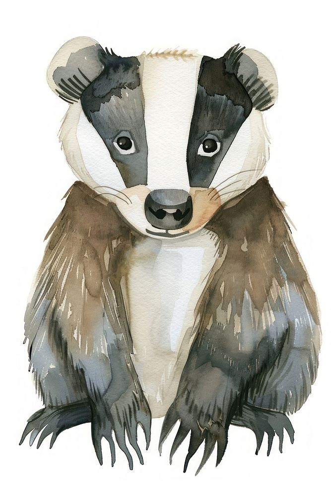 Cute watercolor illustration of a badger wildlife animal mammal.