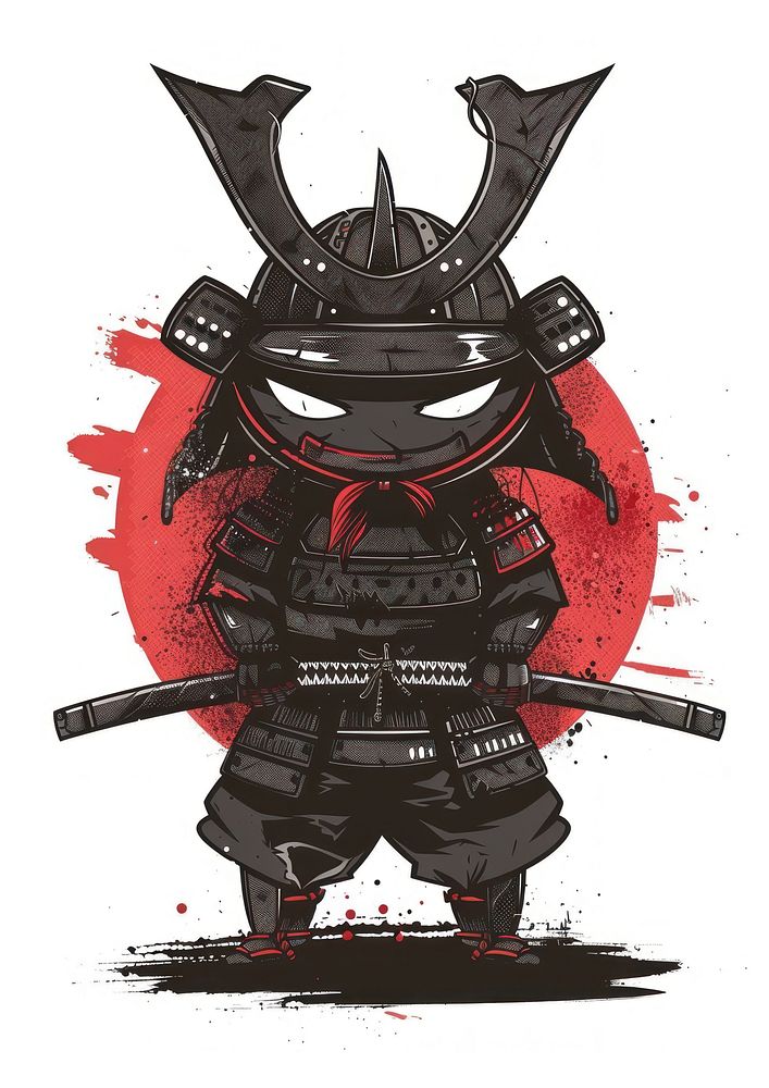 Samurai armor in the style of frayed chalk doodle representation creativity cartoon.