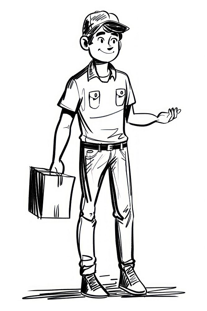Delivery man drawing sketch doodle.
