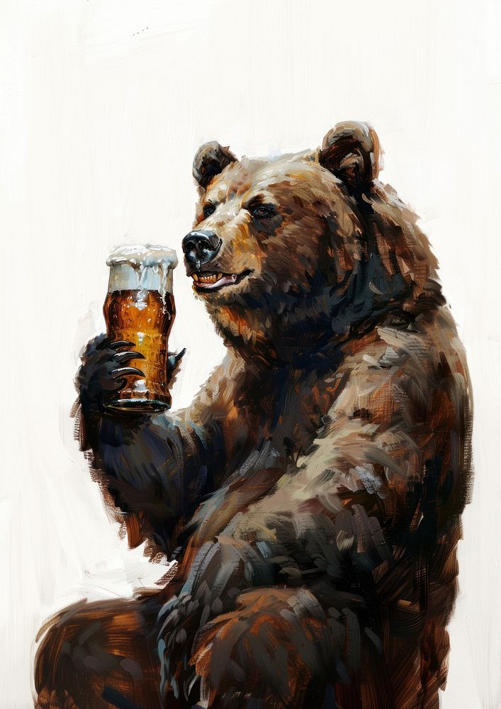A bear beer beverage wildlife.