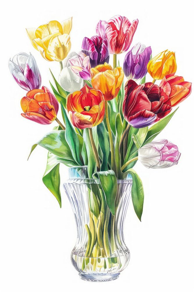 A tulip bouquet painting vase blossom.