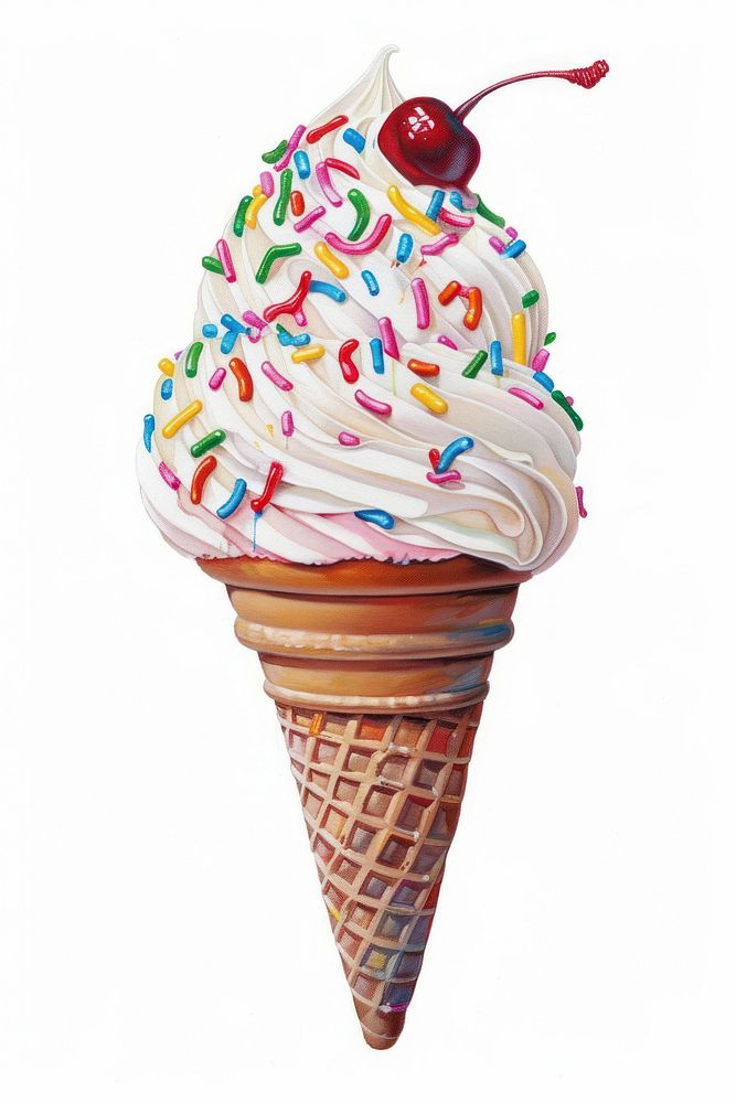 A whimsical ice cream cone dessert creme food.