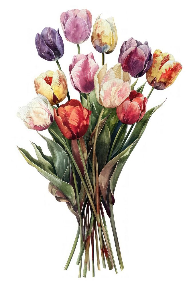 A bouquet of tulips painting blossom flower.