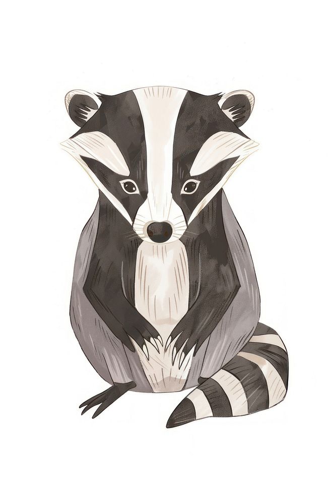 Colored pencil texture illustration of badger wildlife raccoon drawing.