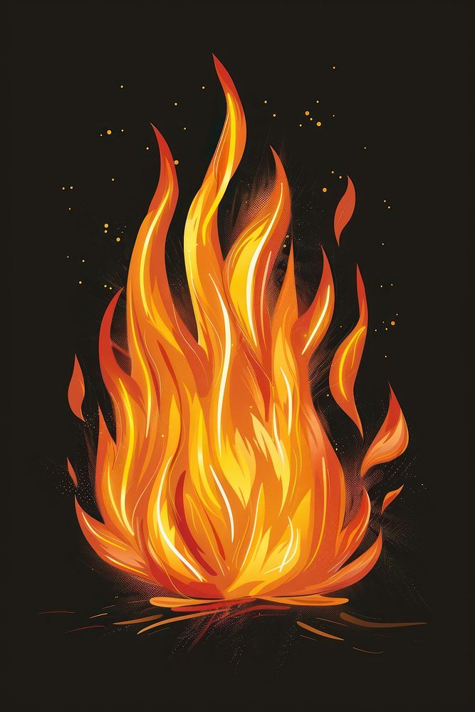 Illustration of fire bonfire illuminated fireplace.