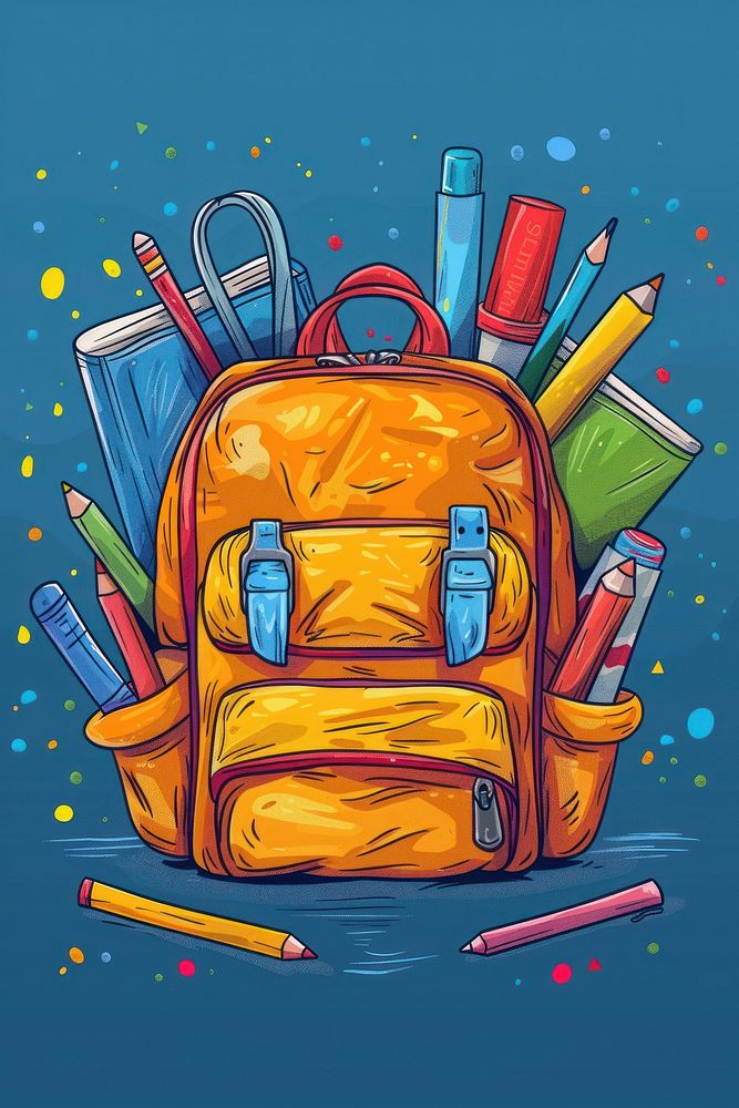 Kids school backpack illustrated creativity cosmetics.