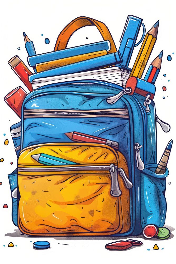 Kids school backpack drawing illustrated paintbrush.