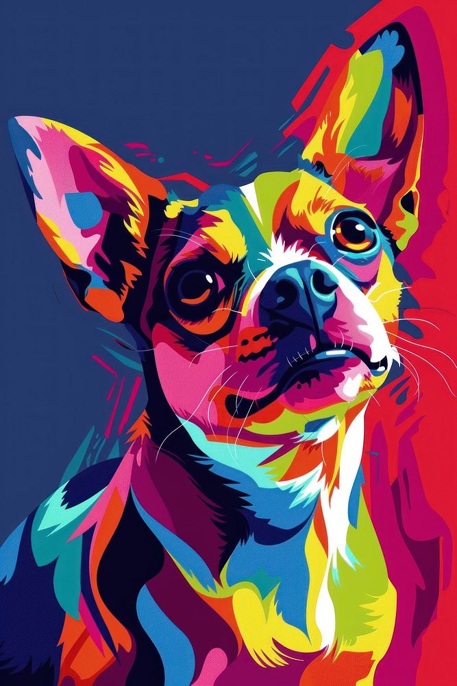 Colorful dog on contrast background art painting cartoon.