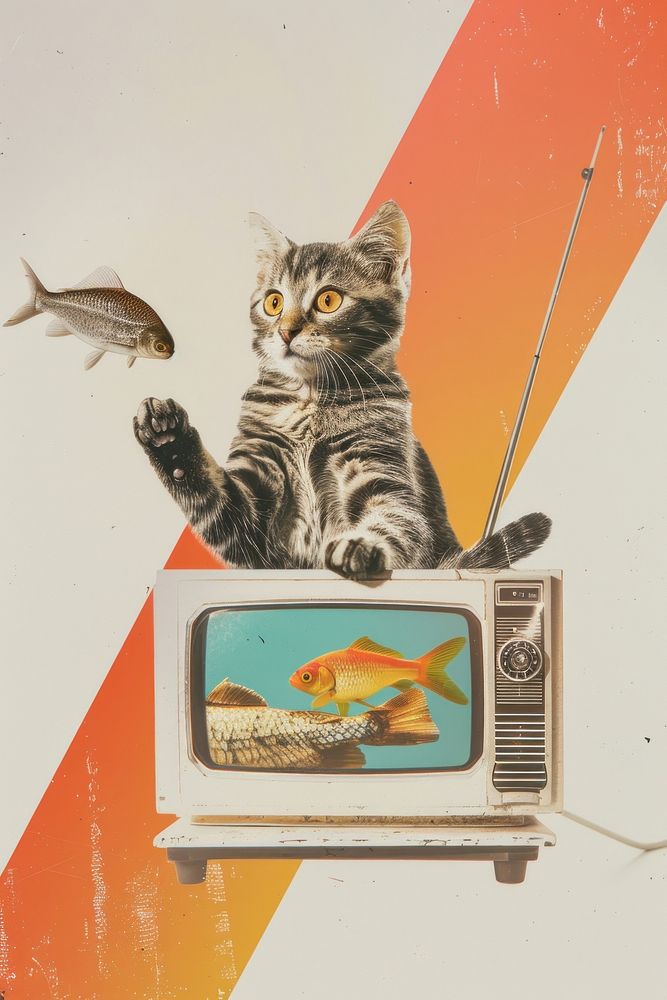A Cat with TV fish animal mammal.