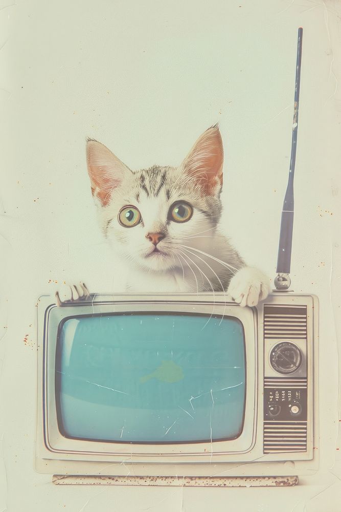 A Cat with TV television mammal pet.