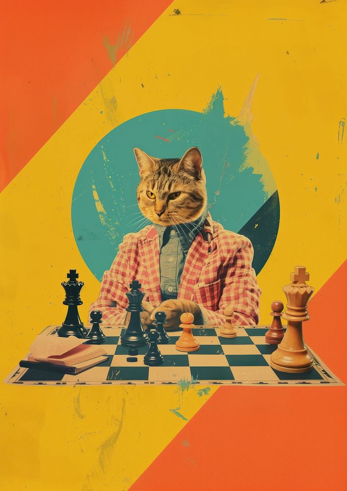 The cat with a chess head chessboard animal mammal.