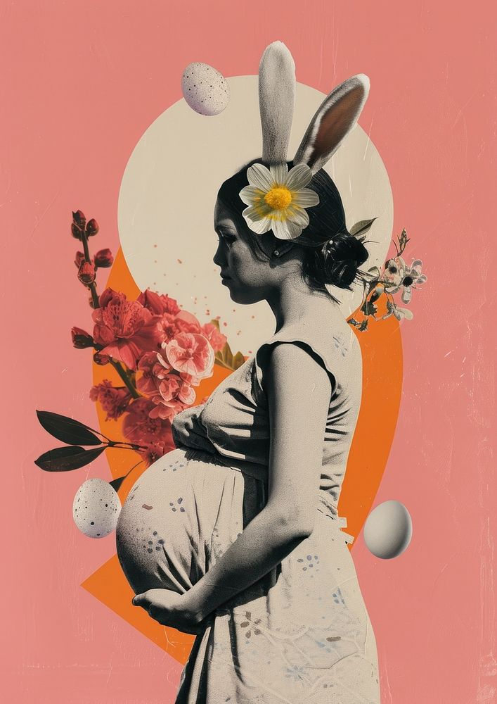 The pregnant woman painting flower easter.