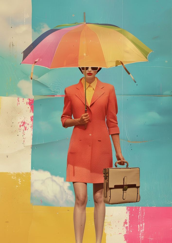 Businesswoman with woman lips sunglasses umbrella adult.