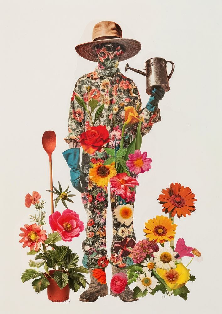 Gardener with a labor hat flower plant gardening.