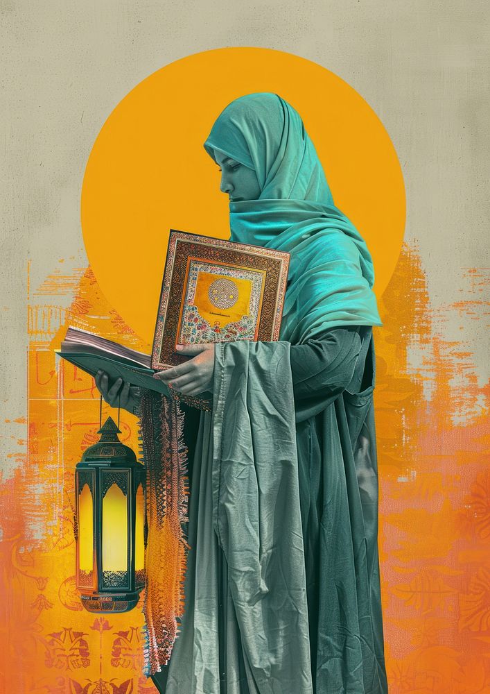 Student with Ramadan lantern painting adult art.
