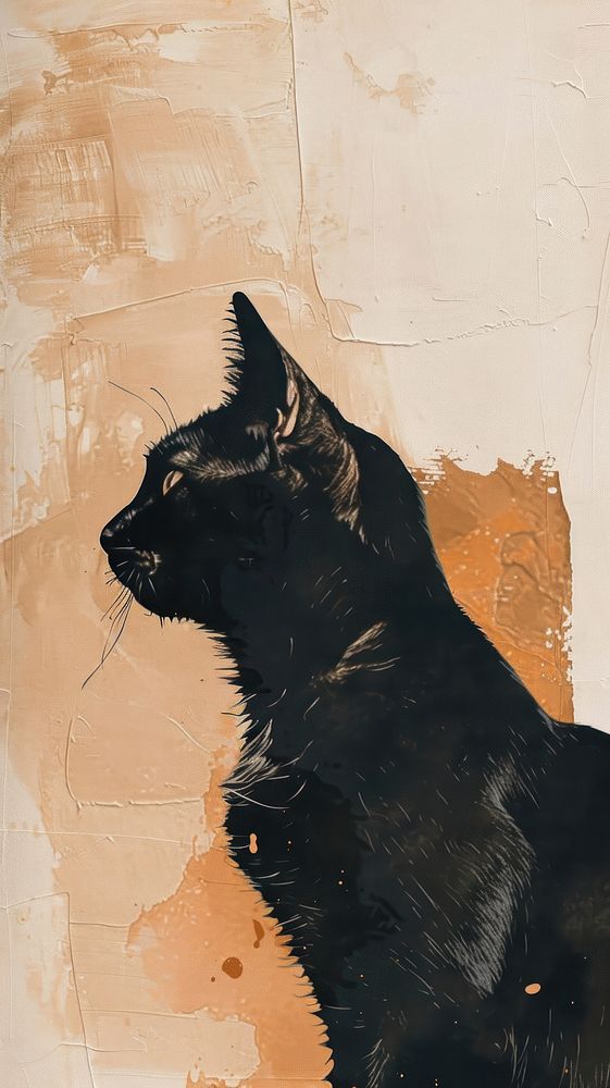 Black cat with acrylic brush art painting mammal.