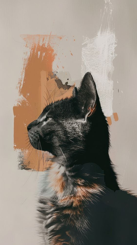 Gray cat with acrylic brush art painting mammal.