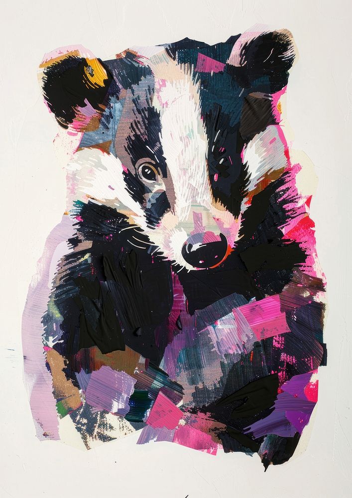 Simple abstract character in Risograph printing illustration minimal of a badger art painting mammal.