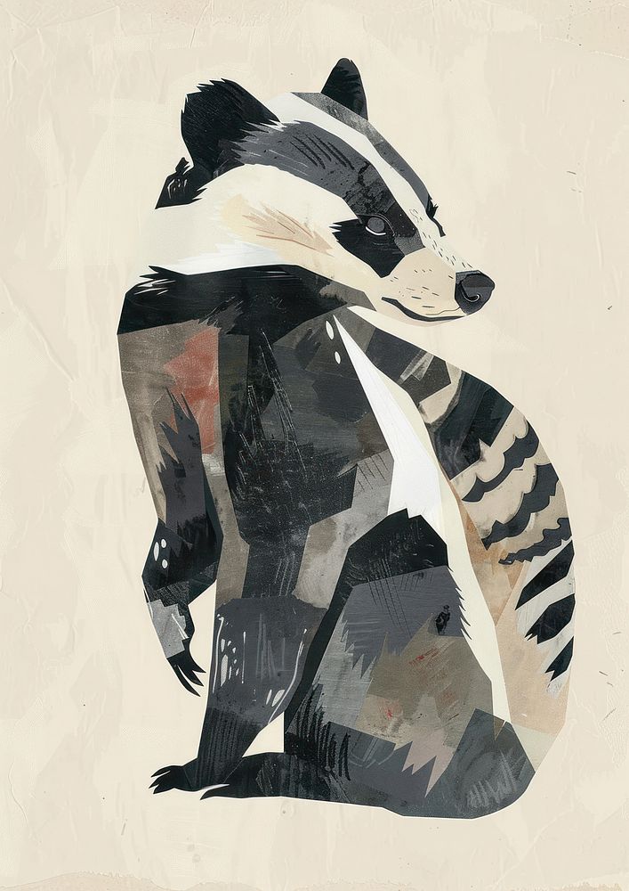 Simple abstract character in Risograph printing illustration minimal of a badger animal mammal art.