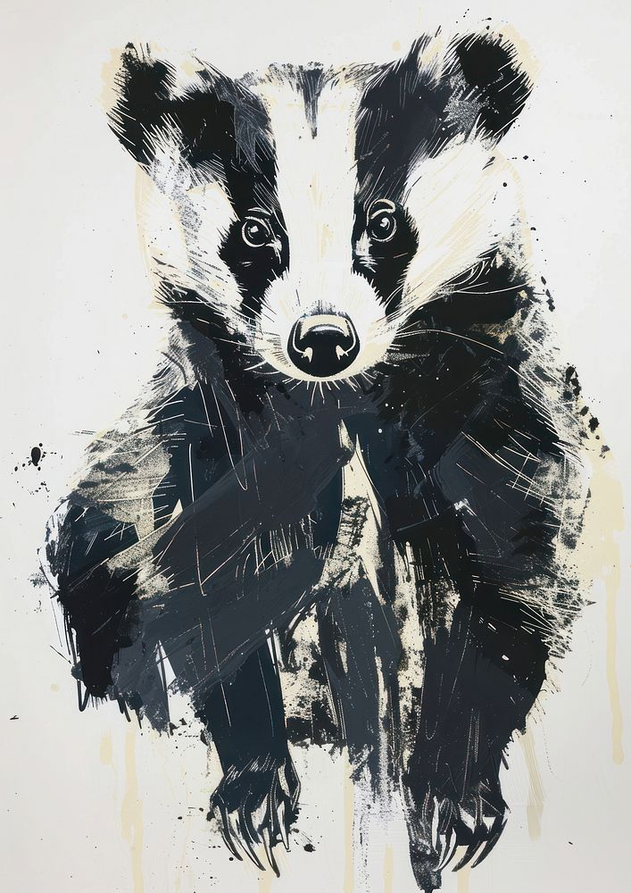Simple abstract character in Risograph printing illustration minimal of a badger art wildlife animal.