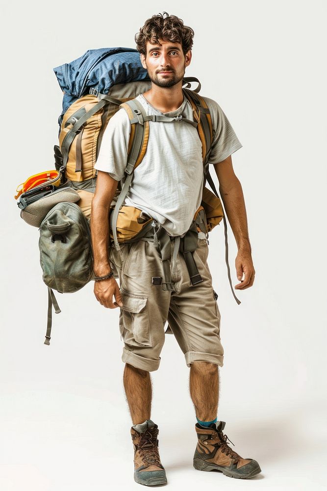 Backpacker adult white background backpacking.