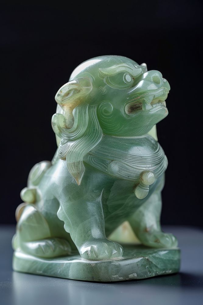 Dog in style of jade figurine art representation.