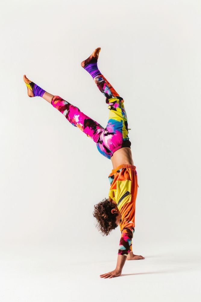 Teenage man handstand acrobatics sports yoga.