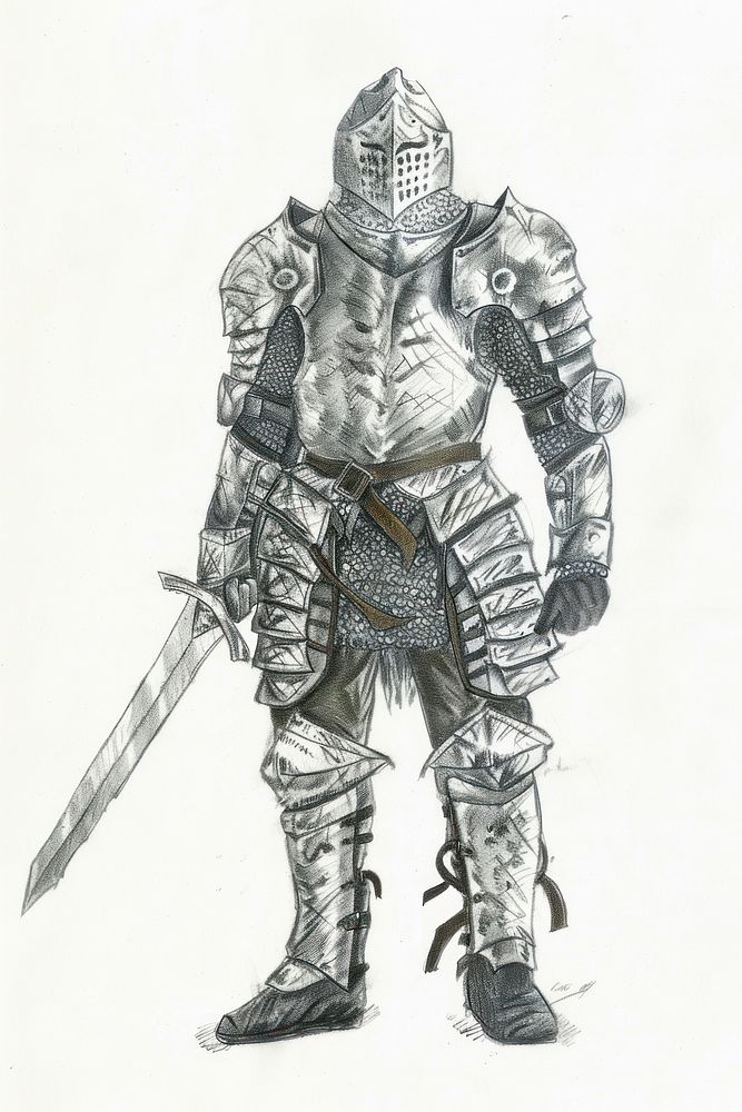 Realistic pencil drawing 1300s armor pencil sketch texture adult illustrated protection.