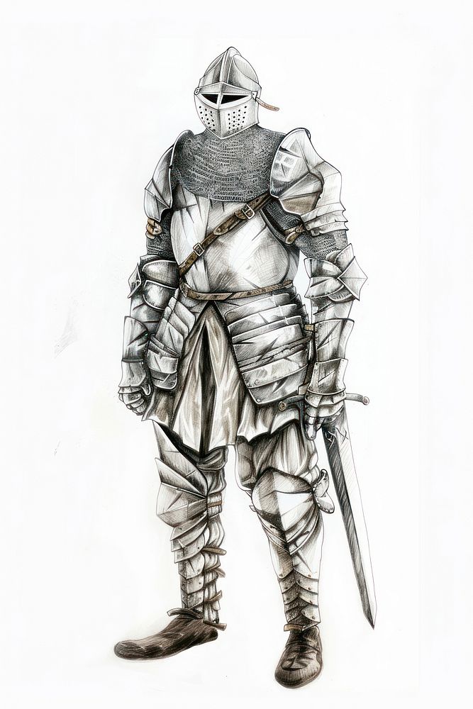 Realistic pencil drawing 1300s armor | Premium Photo Illustration ...