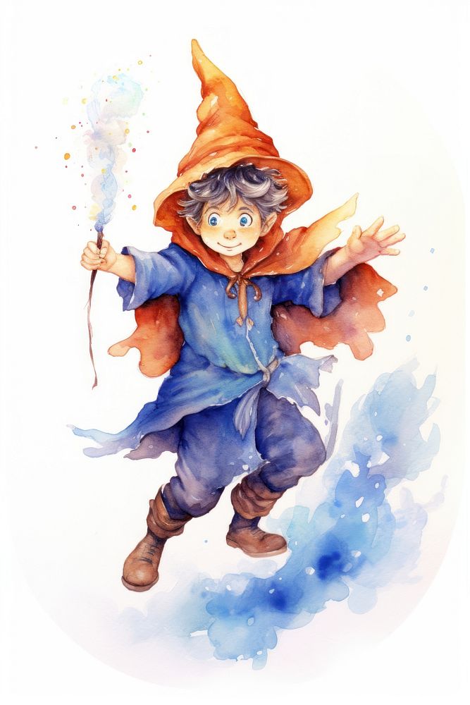 Wizard boy painting cartoon white background.