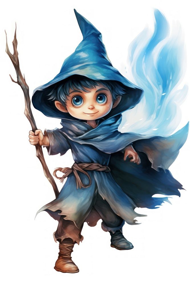 Wizard boy portrait cartoon white background.