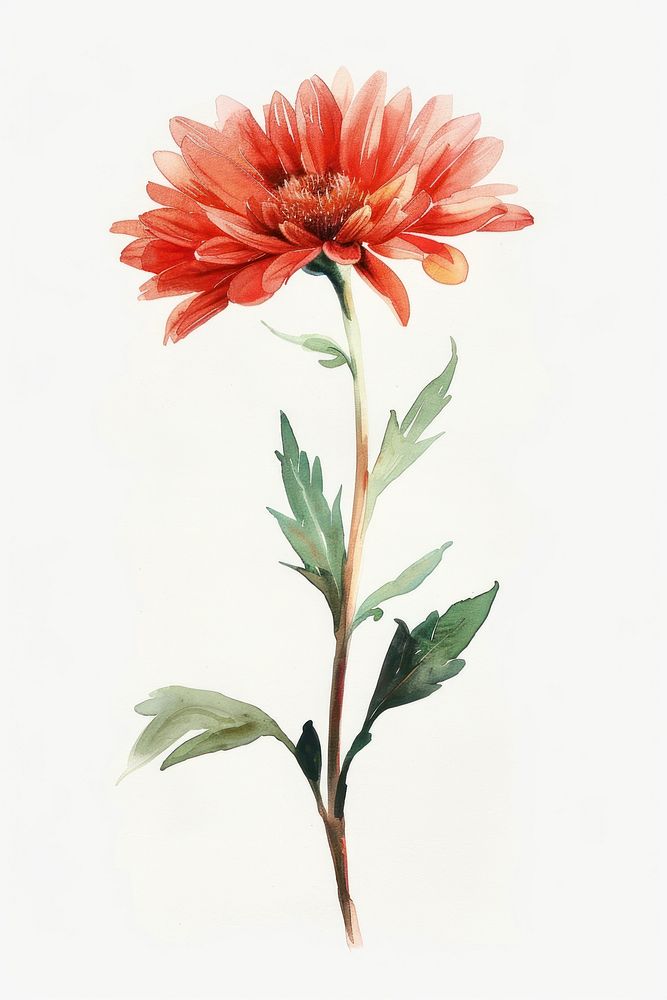 Watercolor illustration of a aster flower dahlia petal plant.