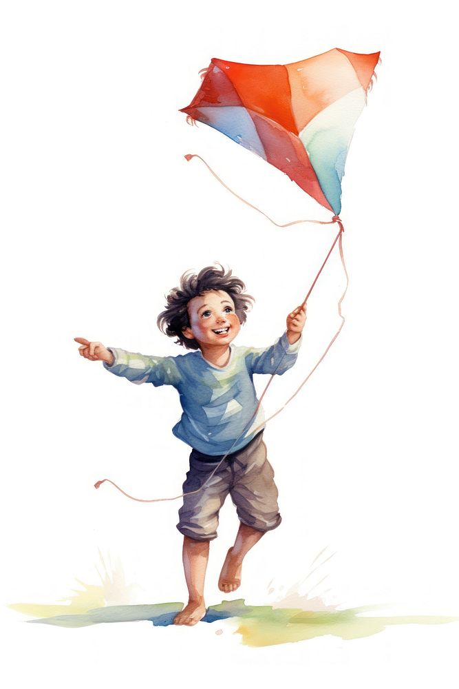 A kid flying a kite child toy white background.