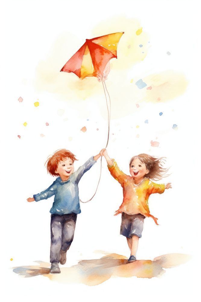 A kids flying a kite toy white background togetherness.