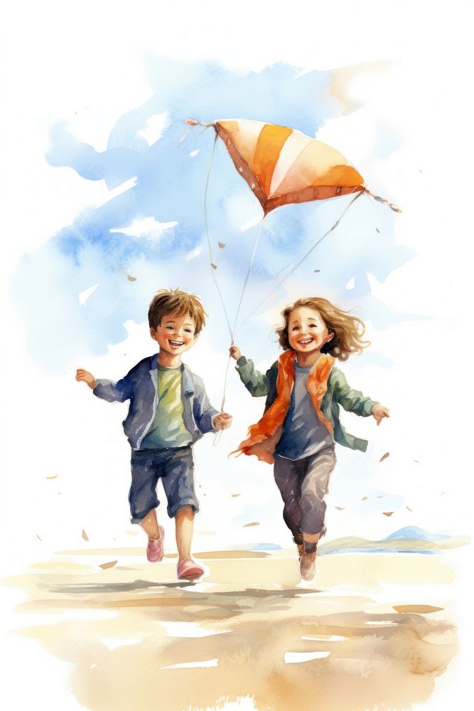 A kids flying a kite child toy togetherness.