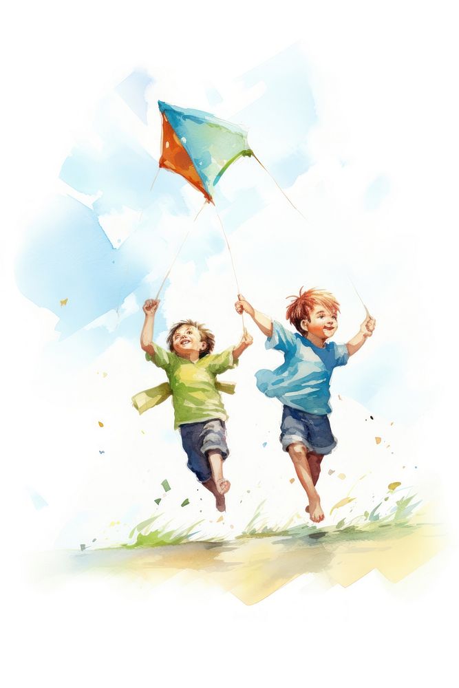 A kids flying a kite child toy white background.