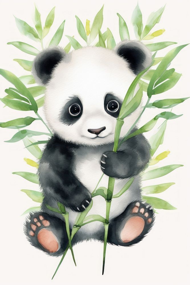 Watercolor of panda mammal animal bear.