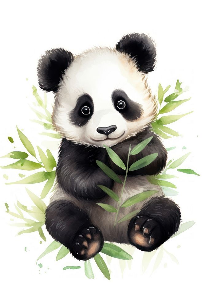 Watercolor of panda wildlife animal mammal.