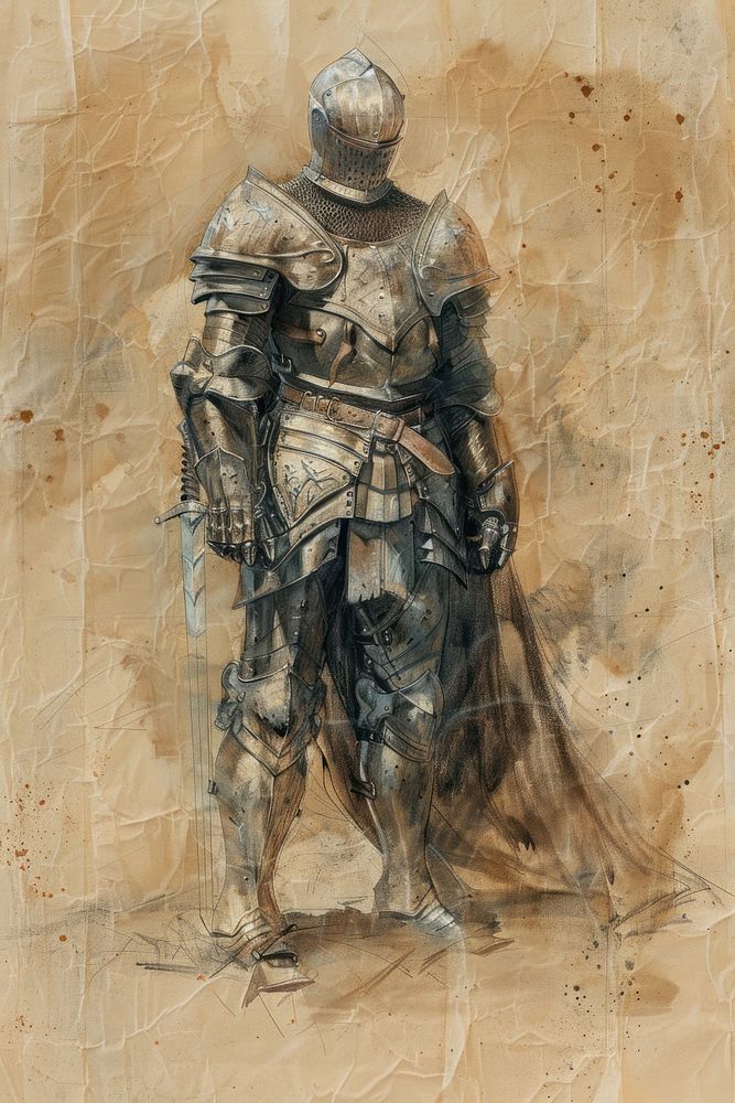 1400s armor character drawing sketch | Premium Photo Illustration ...