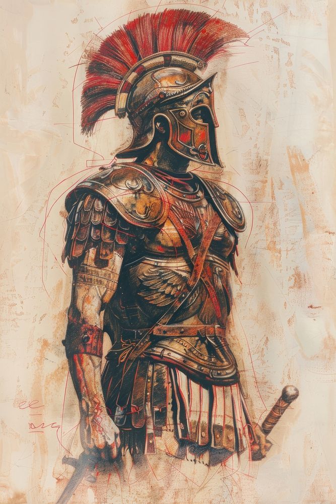 500 BCE armor character drawing sketch representation.