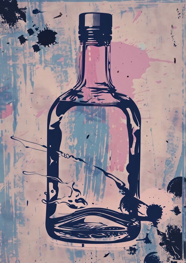 Silkscreen of a alcohol art backgrounds bottle.