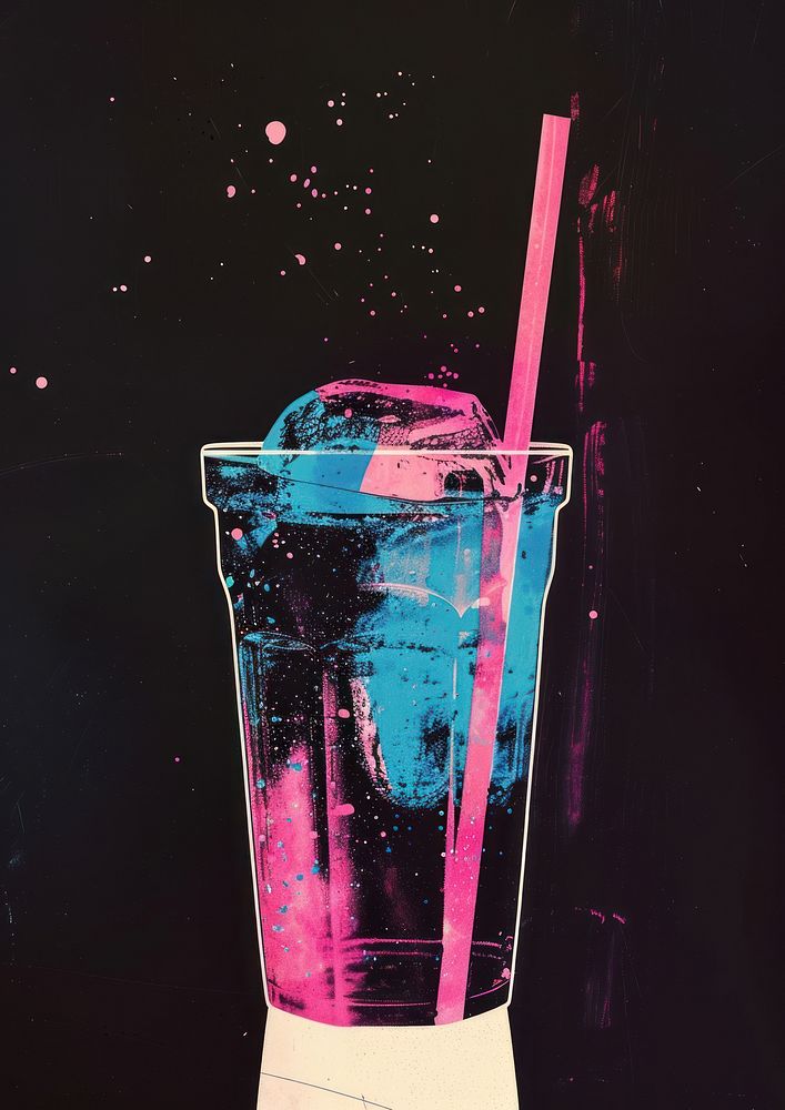 Silkscreen of a cold drink refreshment milkshake cocktail.