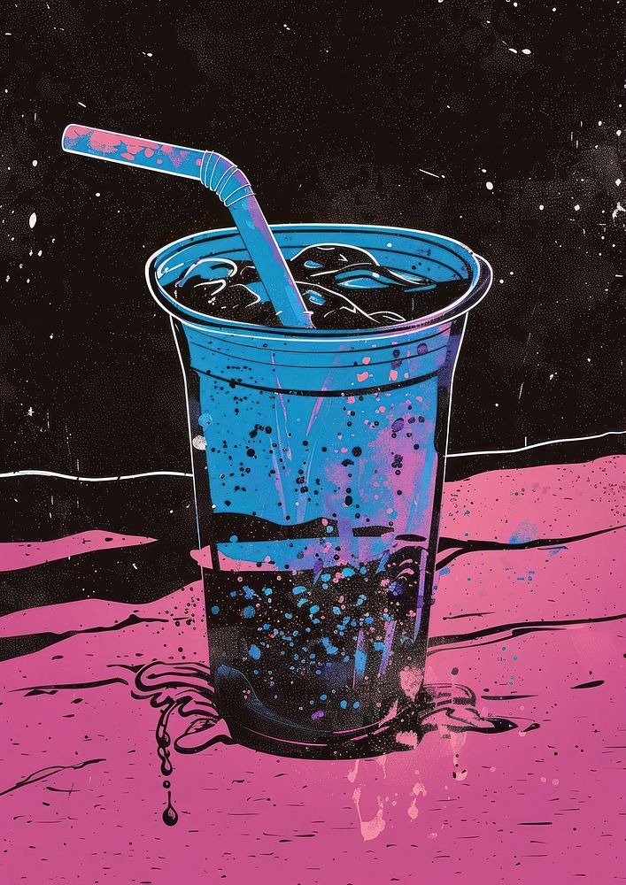 Silkscreen of a cold drink blue refreshment drinking.