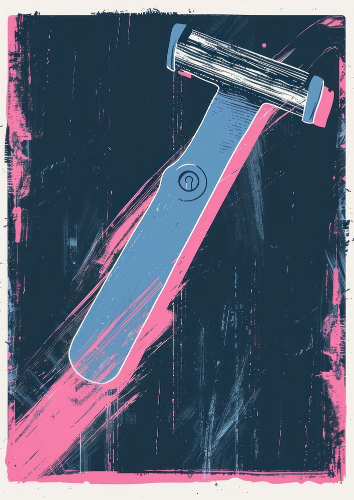 Silkscreen of a razor blade pink weaponry.