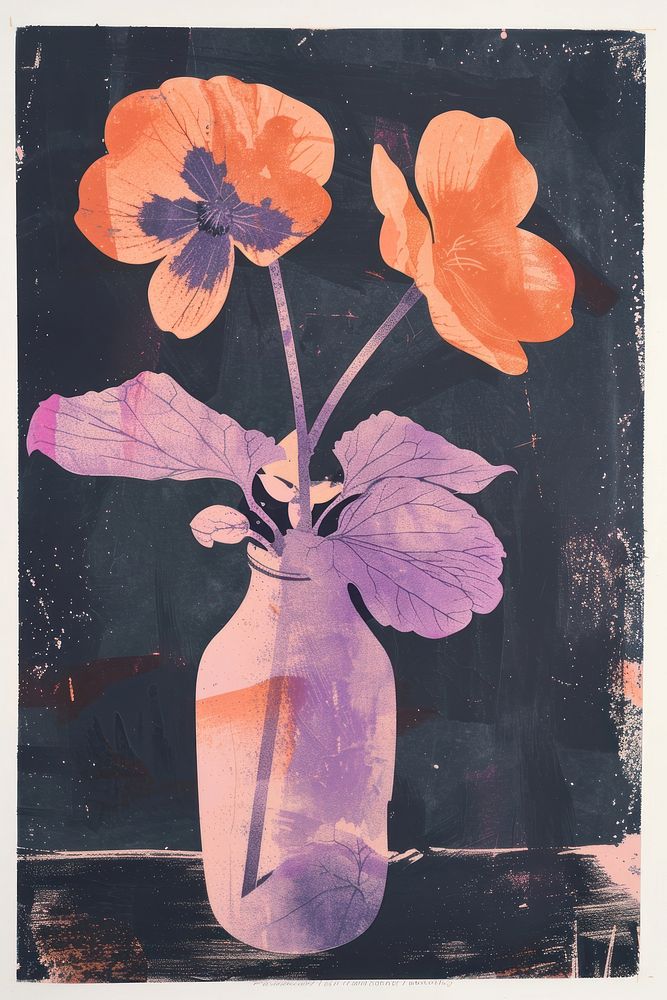 Begonia flower in abstact vase art painting purple.