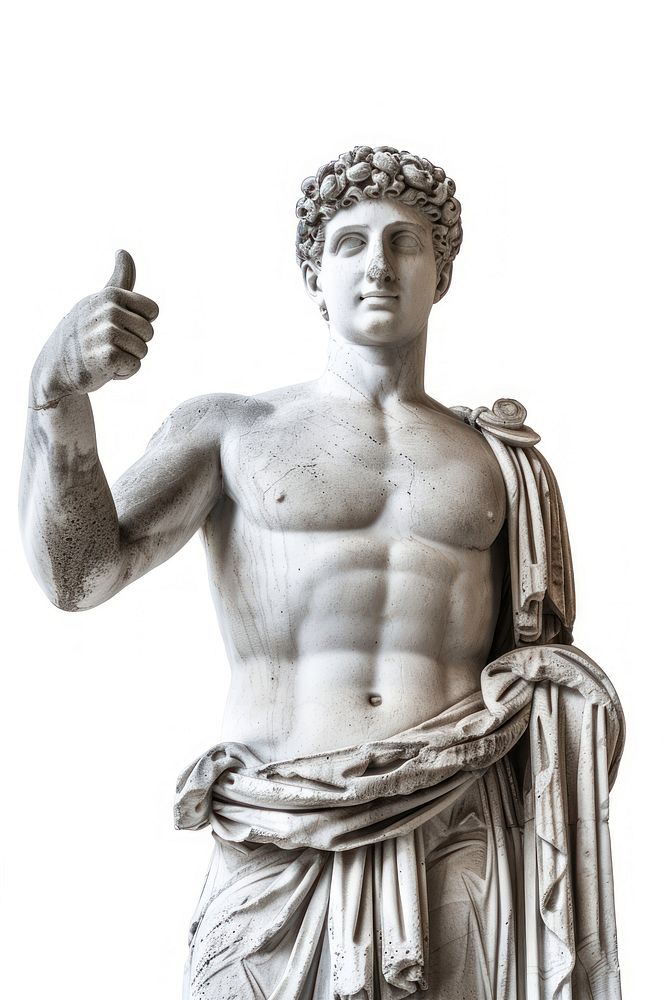 Greek statue thumbs up sculpture art white background.